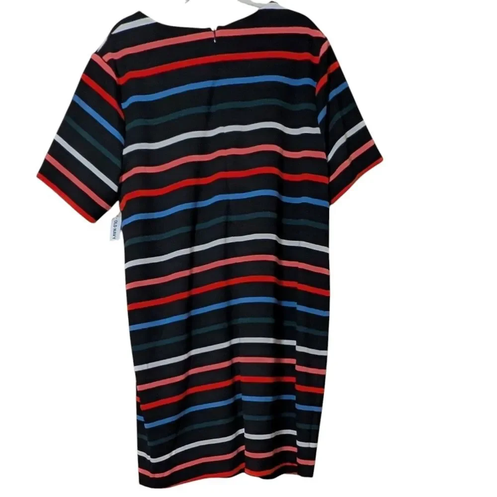 NWT Old Navy Black rainbow striped colorful knee length shift dress plus XXL - Picture 8 of 9